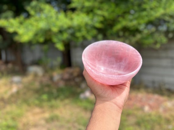 Rose Quartz Crystal Carved Bowl, Gemstone Dish, Jewelry Holder, Altar Bowl, Spiritual Home Decor