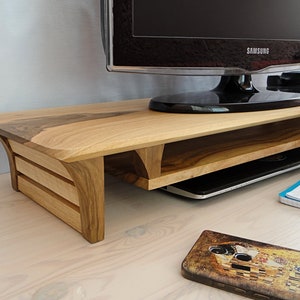 Walnut Solid Wood Monitor Stand 30" With Shelf. Monitor Riser. Oil and Wax Finish. Custom Wooden desk shelf organiser for pc monitor.