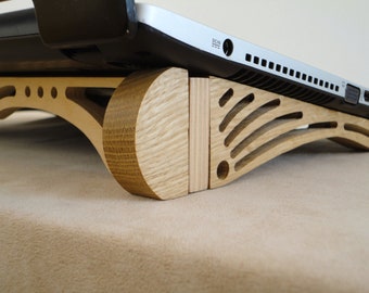 Solid Wood Oak Laptop Stand for Desk. Oil and Wax Finish. Wooden Computer Stand for 13 - 16 inch laptop. Desk Accessories.