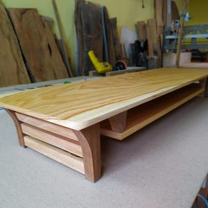 Oak Monitor Stand 30&quot; with Ash Shelf: Solid Wood Riser, Oil Wax Finish