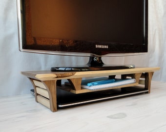Walnut Wood Monitor Stand: 20" Desk Organizer With Shelf