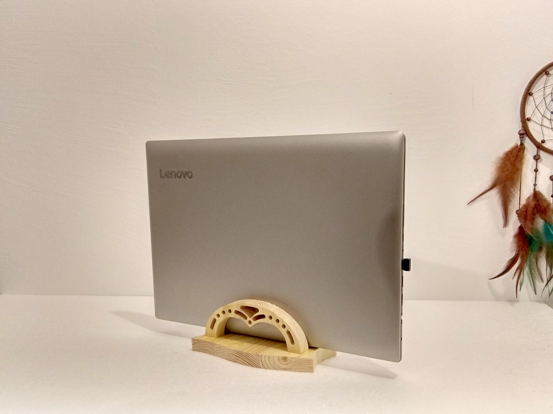 Laptop Vertical Stand Black color Natural Wood for Laptop or Etsy