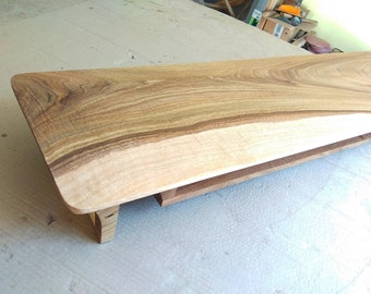 Walnut Wood Monitor Stand 35" with Shelf: Ergonomic Riser