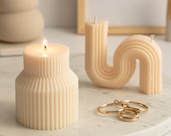 Ribbed candle | Neutral Home Decor | Aesthetic Candle | Coffee Table Decor | Soy Wax Candle | Vegan Candle | Home Decor Accessories