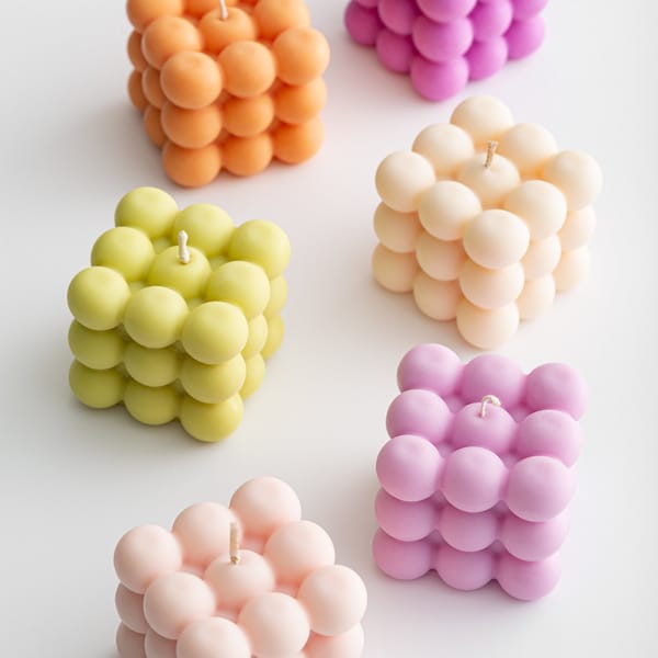 Bubble Cube Soy Wax Candle: Handmade Vegan Home Decor