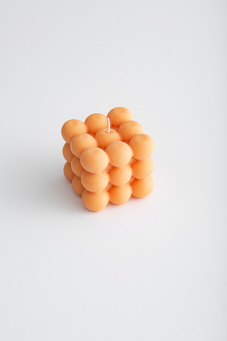 Bubble Cube Soy Wax Candle / Coffee Table Decor / Abstract Orange