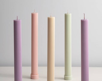 Tall Ribbed Soy Wax Pillar Candle: Handmade Decorative Candle