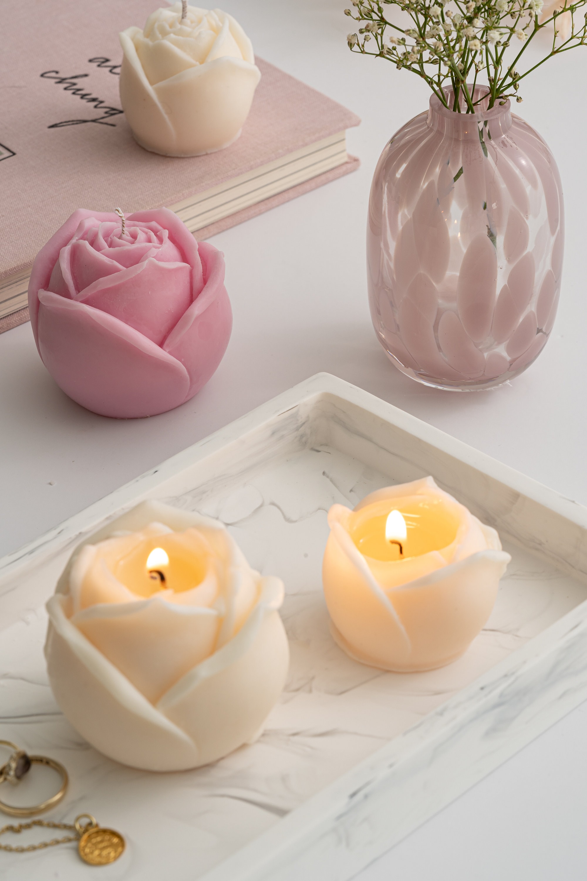 Candele a forma di rosa / Regalo di San Valentino / Regalo per la Festa  della Mamma / Candela di cera di soia / Candela floreale / Regalo candela  di compleanno / Regalo vegano -  Italia