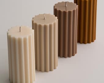 Ribbed Pillar Candle | Neutral Home Decor | Aesthetic Candle | Coffee Table Decor | Soy Wax Candle | Vegan Candle | Home Decor Accessories