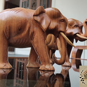 Hand Carved Wooden Elephant, Wooden Elephant Statue, Elephant Figurine, Elephant Sculpture, Elephnt Ornament,Gift Statue, Tusk, Wood Decor