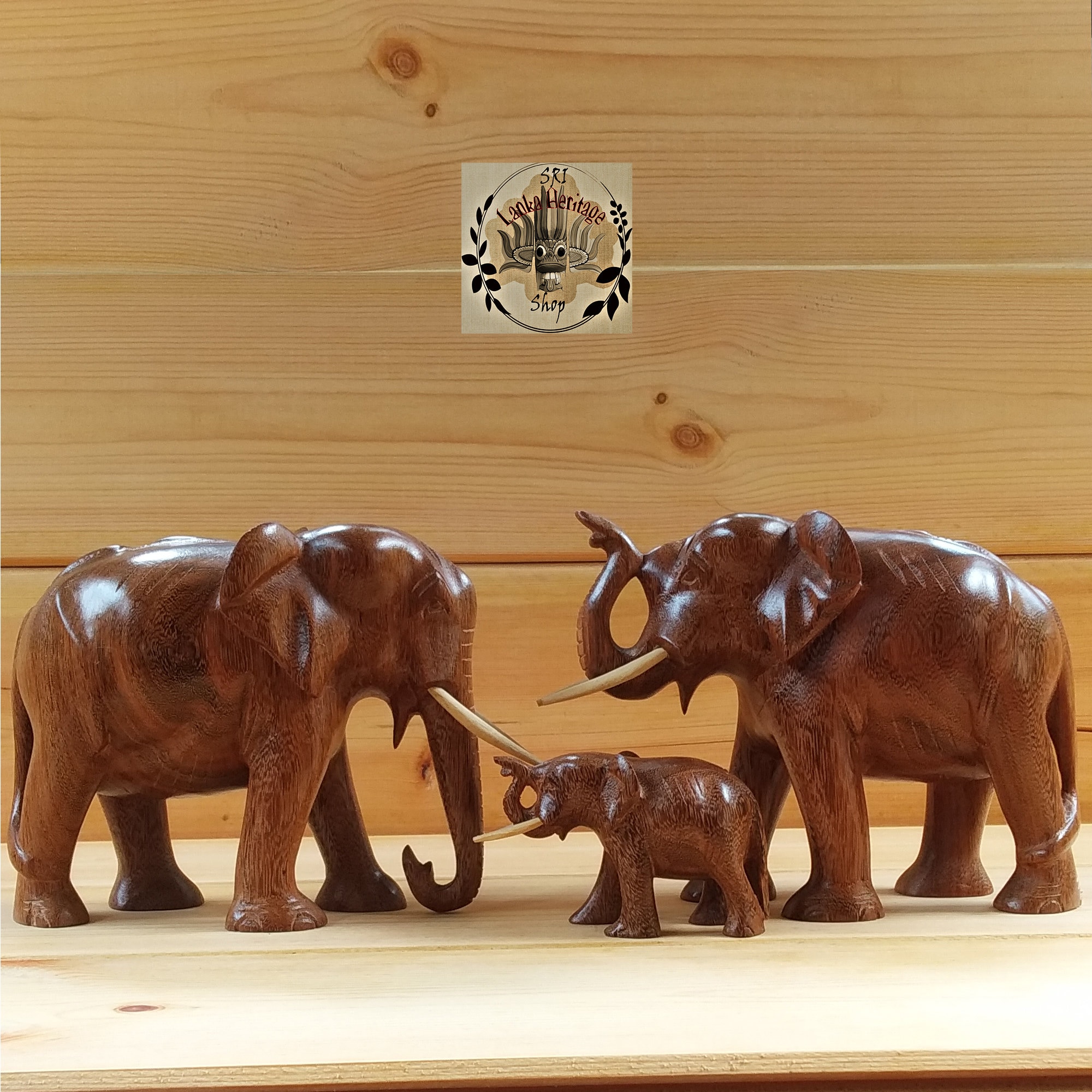Wooden Elephant Family Carving Elephant Family Statue Baby Etsy