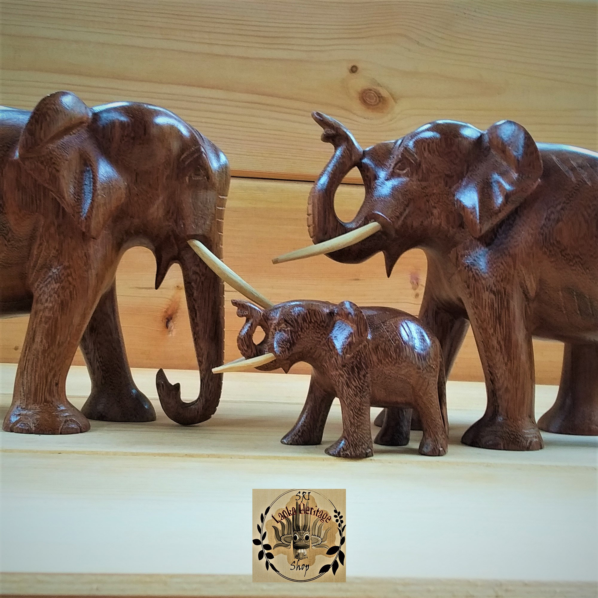 Wooden Elephant Family Carving Elephant Family Statue Baby Etsy