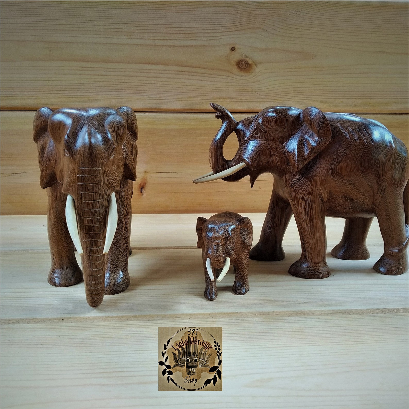 Wooden Elephant Family Carving Elephant Family Statue Baby Etsy