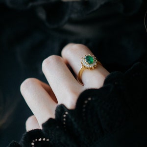 18K Gold Filled Emerald Gemstone Statement Ring, Gift for her, Minimalist, Waterproof ring, mothers day gift