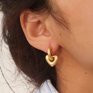 18k gold filled 2 ways hoops, gold hoops earrings, gold earrings, heart hoops, heart pendant, gold huggies, minimalist, gold boho earrings