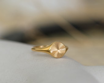 18K Gold Filled Sunbeam Signet BOHO Ring, Gifts for her, stacking ring, minimalist gold ring