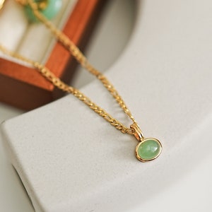 18k Gold Filled Oval Jade Pendant Necklace - Water Resistant & Tarnish Free