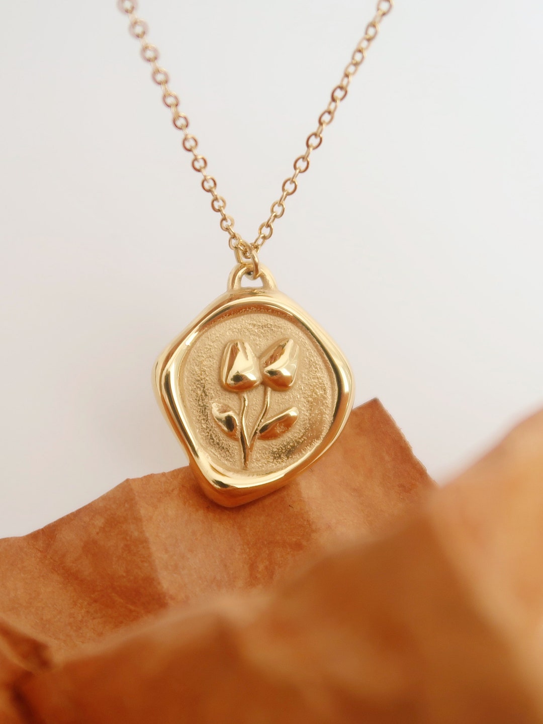 14K Gold Filled Pendant Necklace, Minimalist Necklace, Floral Gold