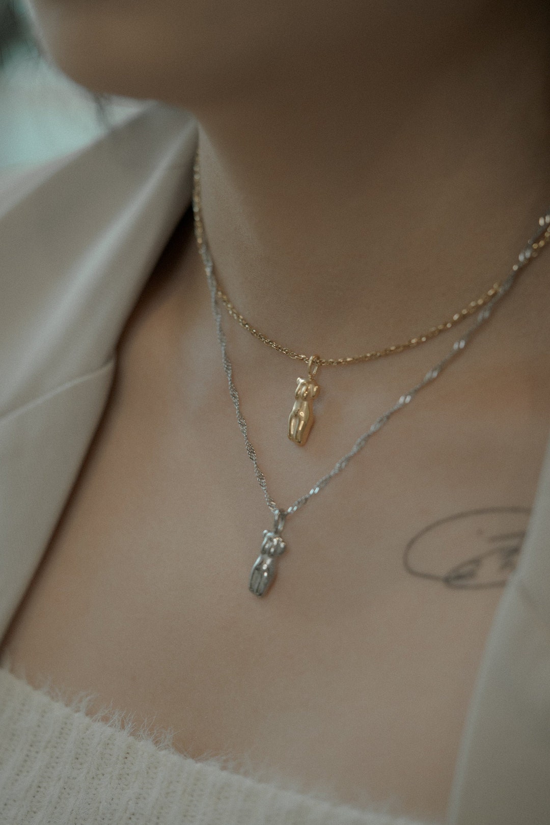 Gold Female Body Pendant Necklace Gold Titanium Water Etsy