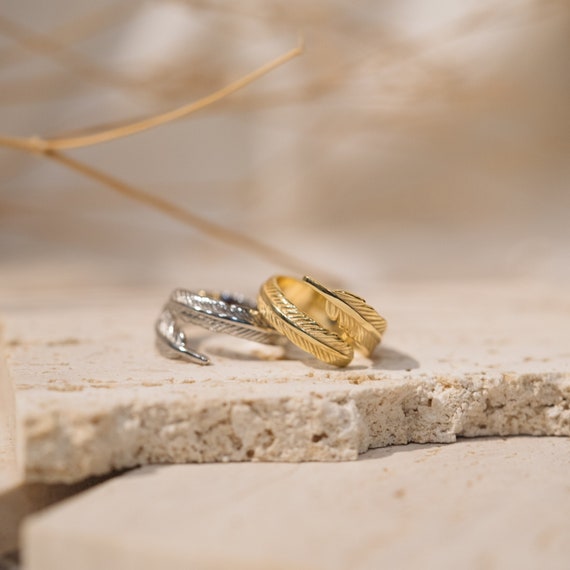 18K Gold Vermeil Rings Feather Gold Ring Sterling Silver Ring