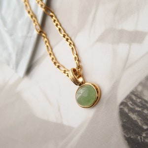 18k Gold Filled Oval Jade Pendant Necklace - Water Resistant & Tarnish Free