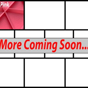 May include: A pink silicone mold with a grid pattern and the text "Pink" in the top left corner. The mold is divided into sections, and the text "More Coming Soon..." is displayed in a gray banner below the mold.