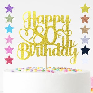 Happy 16th 18th 21st 30th 35th 40th 45th 50th 55th 60th 65th 70th 75th 80th 85th 90th 95th 100th Birthday Glitter Cake Topper Decoration