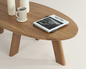 Oval Coffee Table | Solid Wood Coffee Table | White Oak Low Table | Minimalistic Design | Japandi Concept | MA COFFEE TABLE