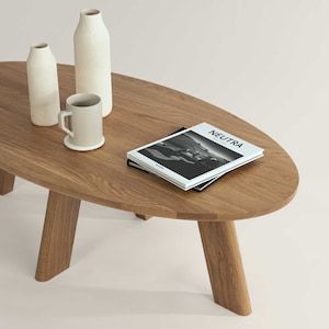 Oval Coffee Table | Solid Wood Coffee Table | White Oak Low Table | Minimalistic Design | Japandi Concept | MA COFFEE TABLE