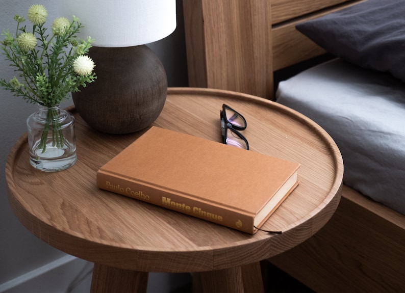 Round End Table Oak Side Table & Nightstand Farmhouse, Mid-century Modern Bedside Made of Solid Wood MA SIDE TABLE image 2