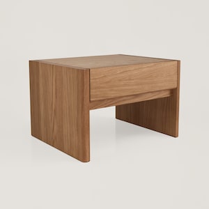 Modern Wood Nightstand with Drawer | Solid Oak & Walnut Side Table | Scandinavian Waterfall End Table | Mid-century Modern Low Nightstand