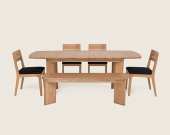 Extendable Dining Table | Dining Room Table Set | Kitchen Table Set | Farmhouse Dining Table | Oak - Walnut | VAIL TABLE & BENCH (Optional)