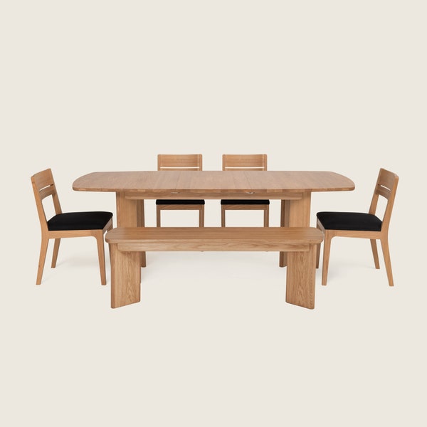 Extendable Dining Table | Dining Room Table Set | Kitchen Table Set | Farmhouse Dining Table | Oak - Walnut | VAIL TABLE & BENCH (Optional)