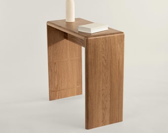 Waterfall Entryway Console Table made of Solid Wood | Modern American Oak Vanity | Contemporary Scandinavian Small Desk | LoHi Console Table