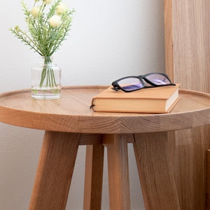 Round End Table Oak Side Table & Nightstand Farmhouse, Mid-century Modern Bedside Made of Solid Wood MA SIDE TABLE image 5