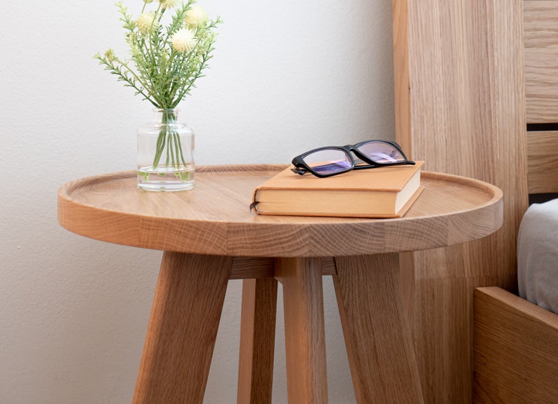 Round End Table Oak Side Table & Nightstand Farmhouse, Mid-century Modern Bedside Made of Solid Wood MA SIDE TABLE image 5