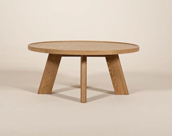 Round Coffee Table 32" | Solid Wood Coffee Table | Oak & Walnut Low Table | Minimalistic Design | Japandi Concept | MA COFFEE TABLE 32"