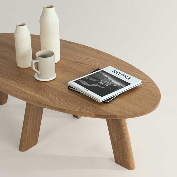 Oval Coffee Table Solid Wood Coffee Table White Oak Low Table Minimalistic  Design Japandi Concept MA COFFEE TABLE 