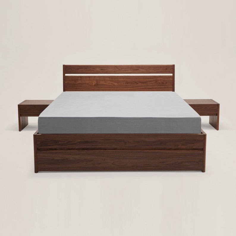 Modern Wood Bed Frame With Storage and Headboard Solid Oak & Etsy