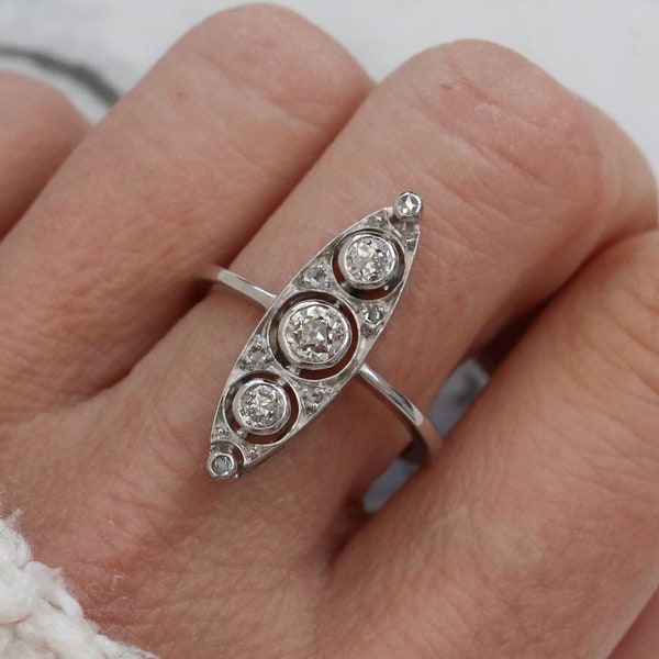 Circa 1960, Three Stone Ring, Round Cut Moissanite Engagement Ring, Bezel Set Ring, Vintage Ring, 14K Solid Gold Ring, Women's Wedding Ring