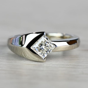 Men's Ring, Princess Cut Diamond Engagement Ring, Solitaire Diamond Ring, Hip Hop Party Wear Ring, Men's Stackable Ring,S-8 1/2, 925 Silver