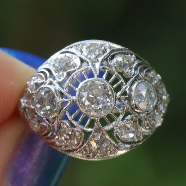 Circa 1960 Vintage Art Deco Ring, Round Cut Diamond Engagement Ring, Milgrain Ring, Filigree Ring,Bezel Set Ring,Bridal Ring,925 Silver Ring