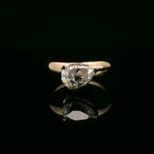 Solitaire Engagement Ring, East To West Wedding Ring, Pear Cut Moissanite Ring, Curved Band Ring, Propose Ring, Gift For Her, 10K Gold Ring