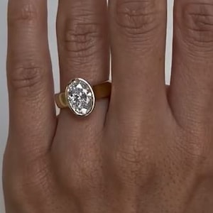 Solitaire Wedding Ring, Bezel Set Engagement Ring, Oval Shape Moissanite Ring, 14KGold Ring, Anniversary Gift Ring- For Her, Thick Band Ring