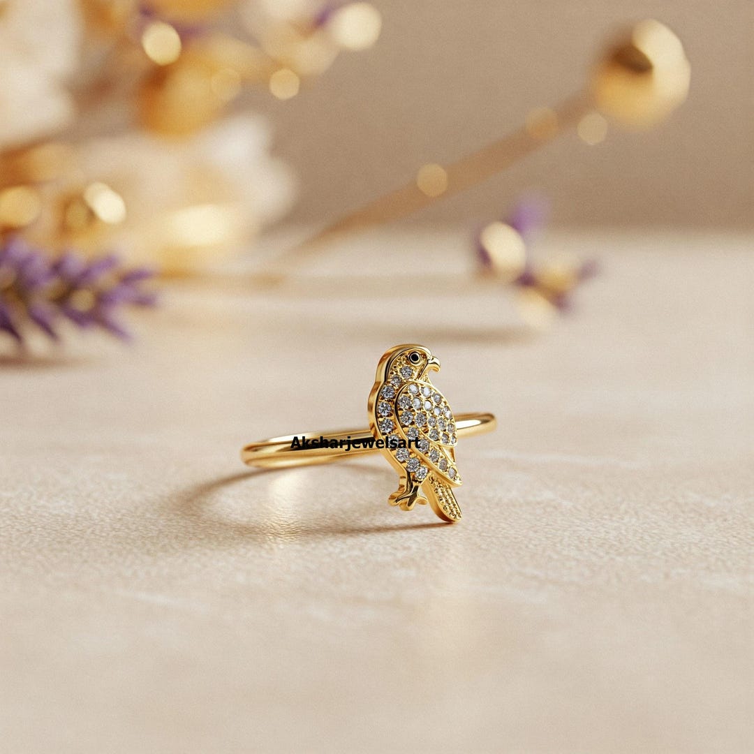 Flying Rings Birds Falcon Moissanite Bird Ring, Round Shape Diamond Ring, Bird Ring ...
