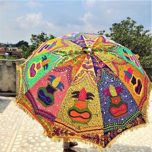 Decorative Large Umbrella Sun Shade Cotton Outdoor Parasol Embroidered Garden Umbrella Multi color Parasol Home Decor image 1