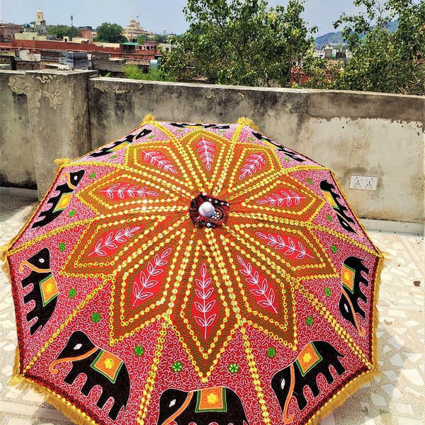 Decorative Large Umbrella Sun Shade Cotton Outdoor Parasol Embroidered Garden Umbrella Multi color Parasol