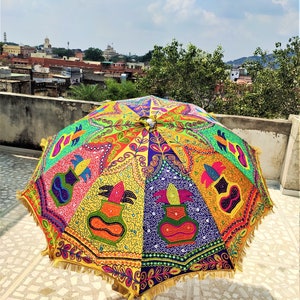 Decorative Large Umbrella Sun Shade Cotton Outdoor Parasol Embroidered Garden Umbrella Multi color Parasol Home Decor image 4