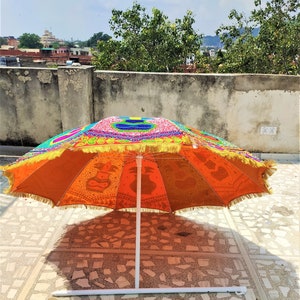 Decorative Large Umbrella Sun Shade Cotton Outdoor Parasol Embroidered Garden Umbrella Multi color Parasol Home Decor image 6