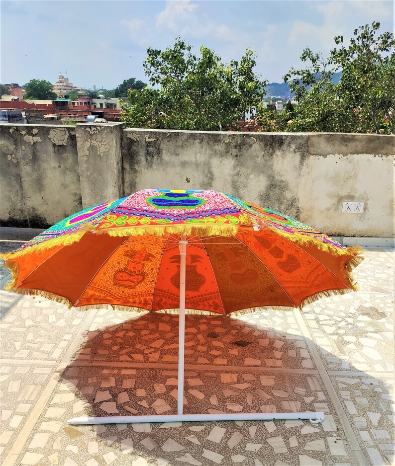 Decorative Large Umbrella Sun Shade Cotton Outdoor Parasol Embroidered Garden Umbrella Multi color Parasol Home Decor image 6